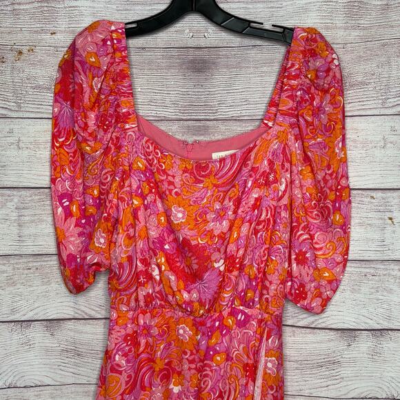 Ted Baker Pink Beth Floral Spring Square Neck Puff Sleeve Faux Wrap Mini Dress 4 - Picture 7 of 14